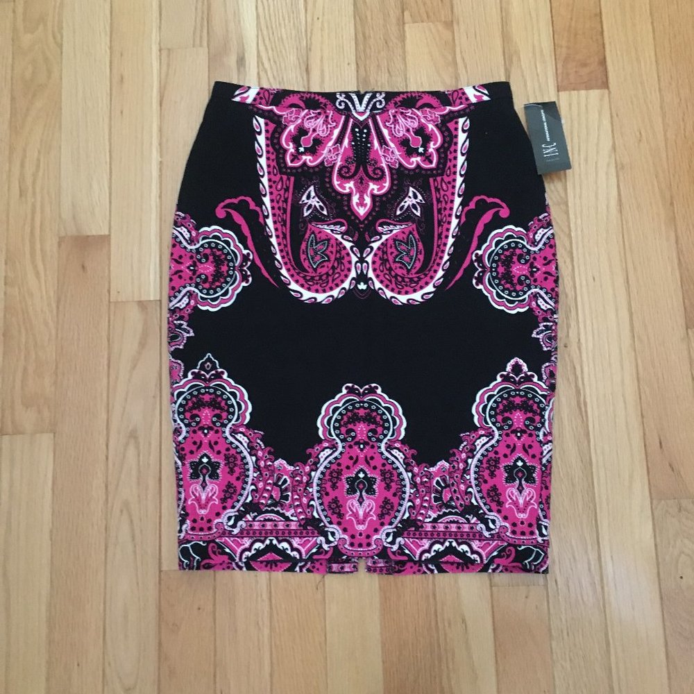 INC International Concepts Black Pink Paisley Pencil Skirt Size 0 NWT